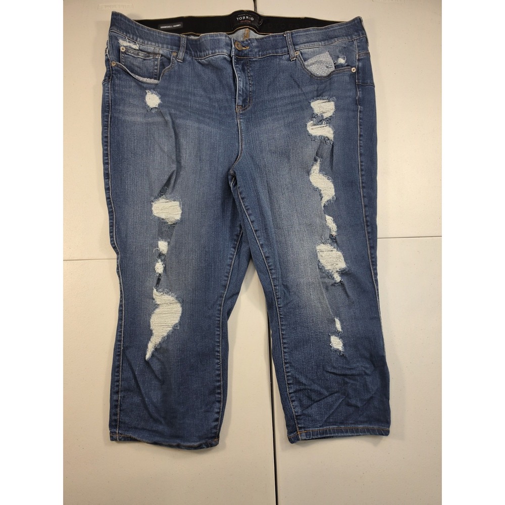 Torrid Bombshell Crop Distressed Jeans Womens 26 Pants Stretch Blue High Rise